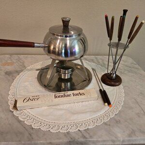 Vintage Japanese Oster Fondue Set Stainless Steel with 8 forks